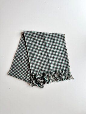 ROYAL ROSSI Black Green Houndstooth Check 100% Cashmere Fringed Rectangle Scarf
